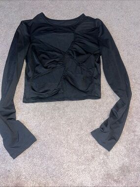 SHEIN Black Long-Sleeve Ruched Crop Top (has cutouts down the front)